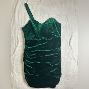 Fashion Nova Emerald Green Velvet One Shoulder Mini Dress 2X NWT